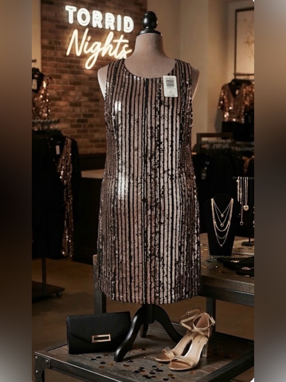 torrid Black & Gold Striped Sequin Shift Dress